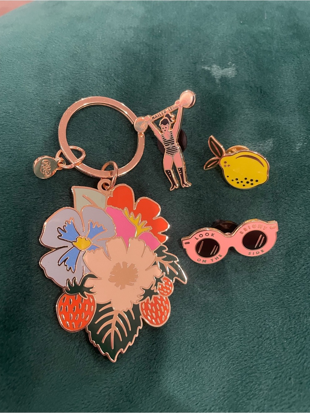 Rifle Paper co Enamel Keychain and Pin Set - Multicolor